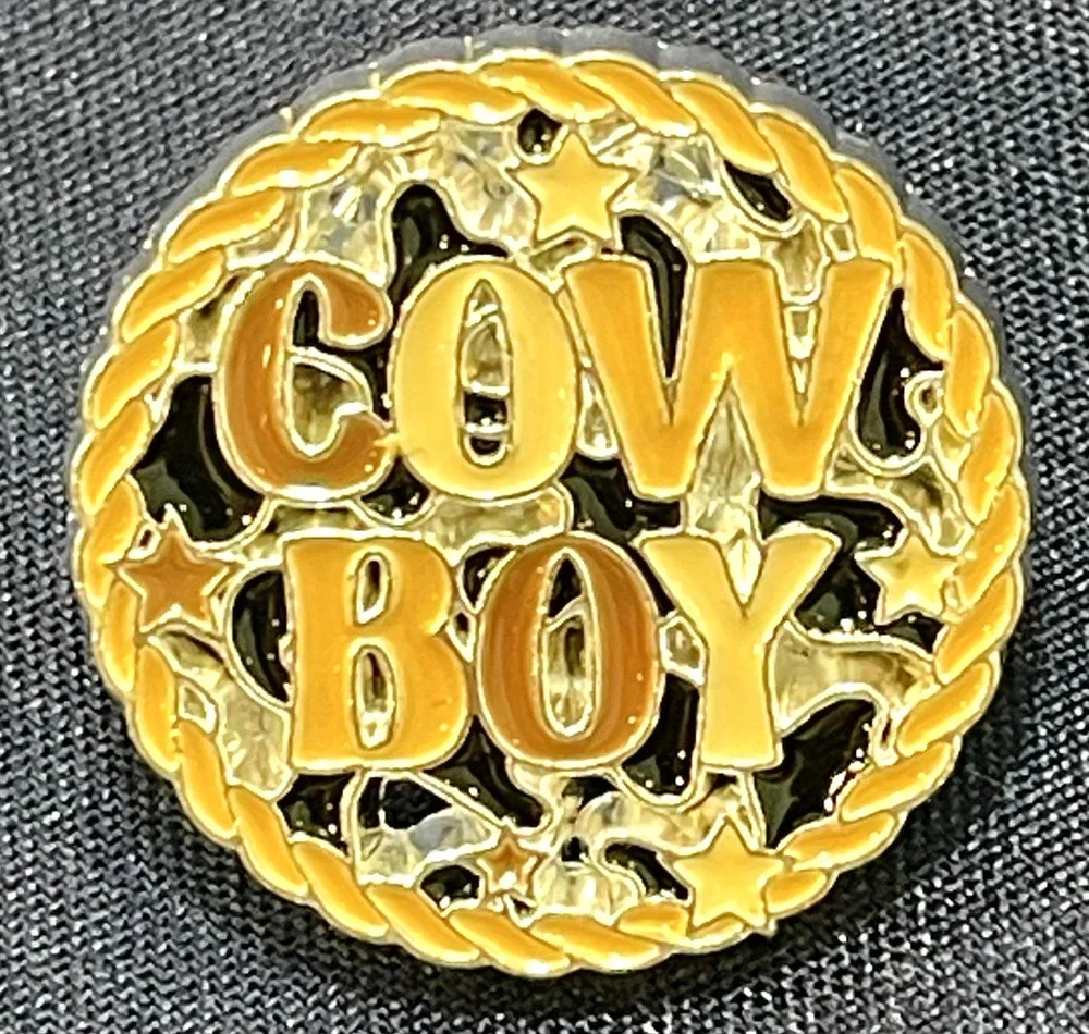 NWOT Cowboy Lapel Pin Enamel Silver Toned Western Rope Border COW BOY Rodeo